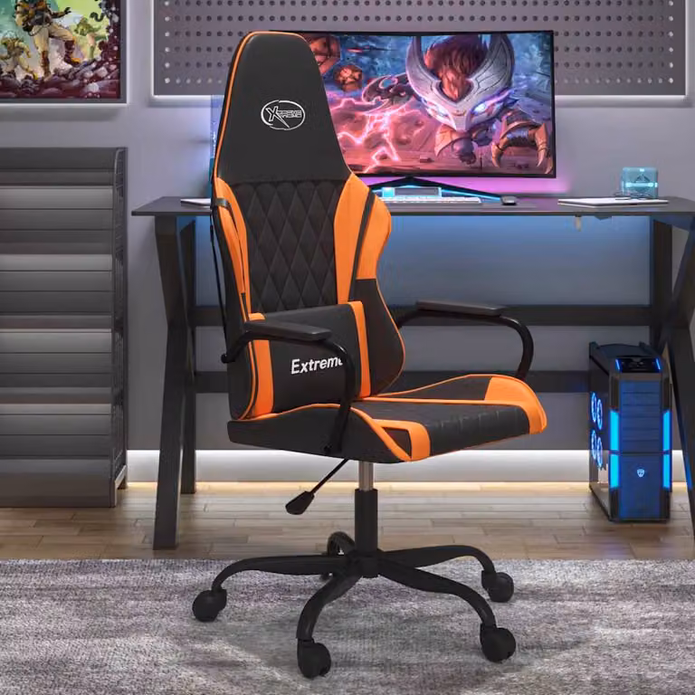 Sedia da Gaming vidaXL in Similpelle Multicolore Nero e Arancione con Poggiatesta e Ruote