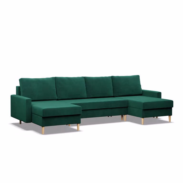 Divano angolare con funzione letto, cuscini reversibili, Bonell, divano a U BLANK Verde, 294x140cm