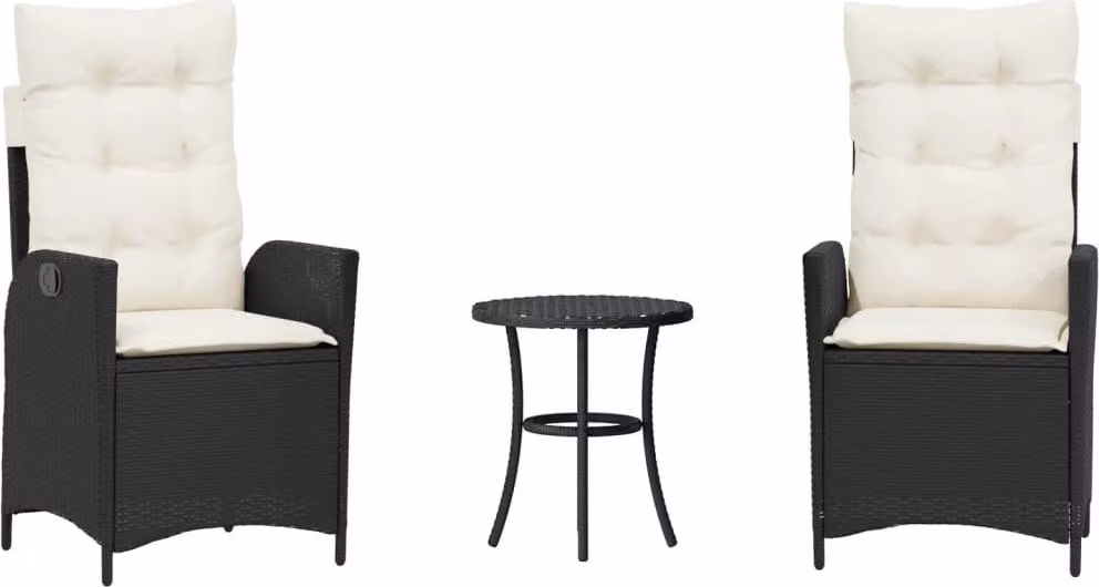 Set da Bistrò 3 pz con Cuscini Nero in Polyrattan