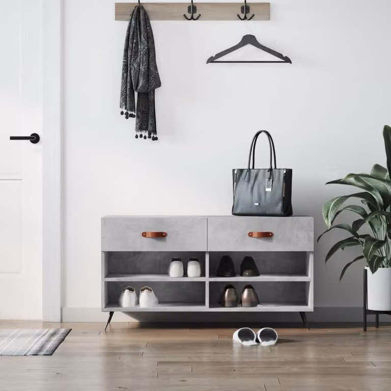 Panca porta scarpe vidaXL in stile industriale, colore grigio cemento, L 102 cm x P 35 cm x H 55 cm