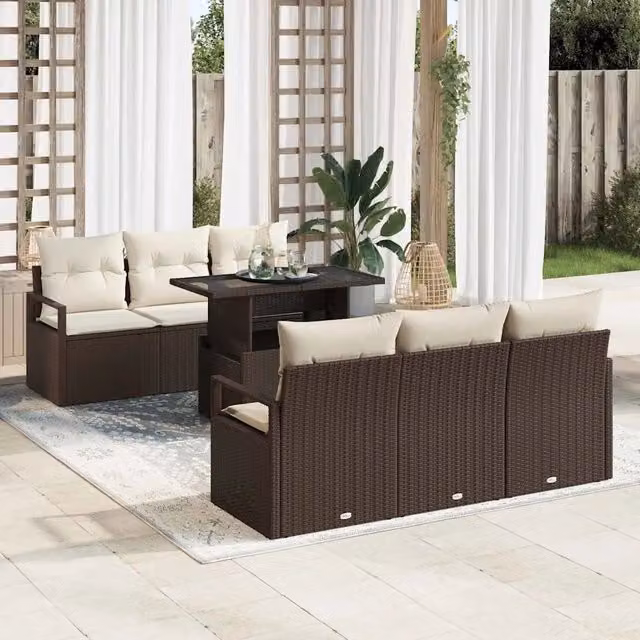 Set Divano da Giardino 7 pz Marrone Poly Rattan 3357481