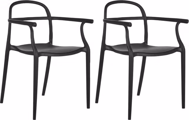 Set di 2 sedie da giardino Beliani nere opache con braccioli, impilabili e resistenti alle intemperie, stile moderno