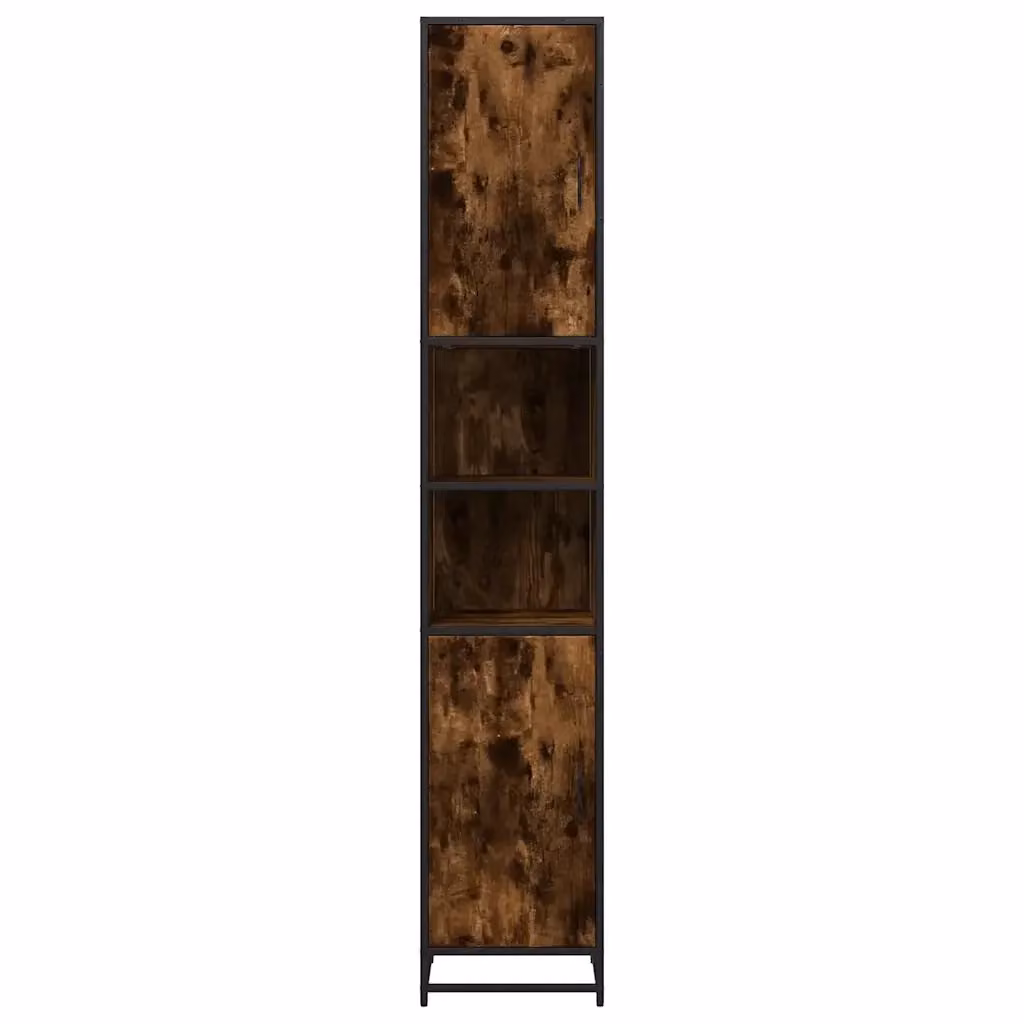 Mobiletto da bagno sospeso HELLOSHOP26 con 6 scomparti in legno composito e metallo, finitura rovere affumicato marrone, L: 35 cm, P: 37,5 cm, H: 188,5 cm – 2