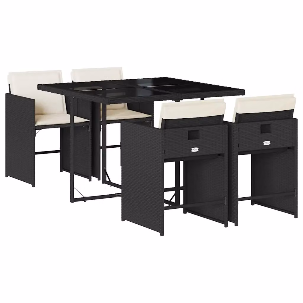 Set da pranzo da giardino vidaXL in polyrattan nero con cuscini e tavolo in vetro per 5 persone – 2