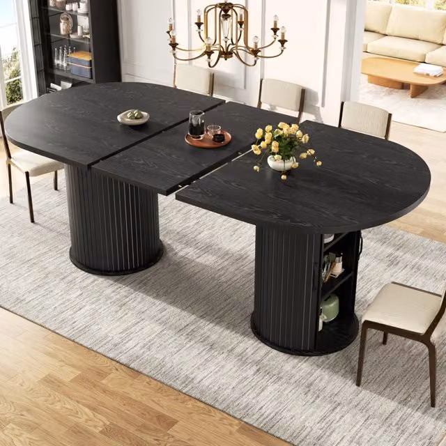 Tavolo allungabile con vano contenitore nascosto e griglie metalliche per cucina e sala da pranzo nero 149,8 × 80 × 75 cm