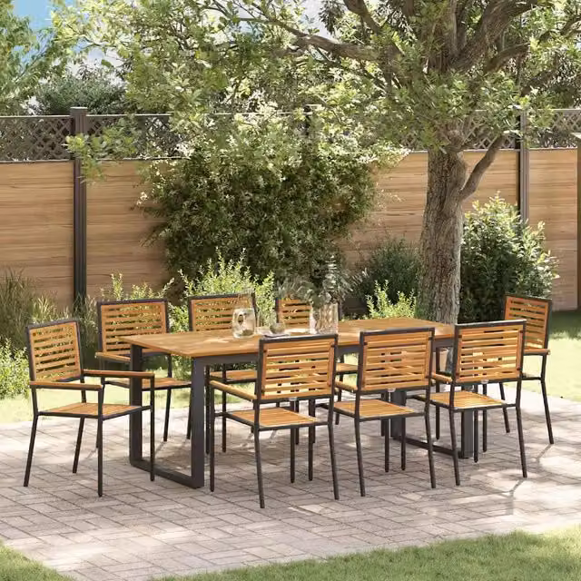 Set da Pranzo per Giardino 9 pz Nero Legno di Acacia Massello 3365469