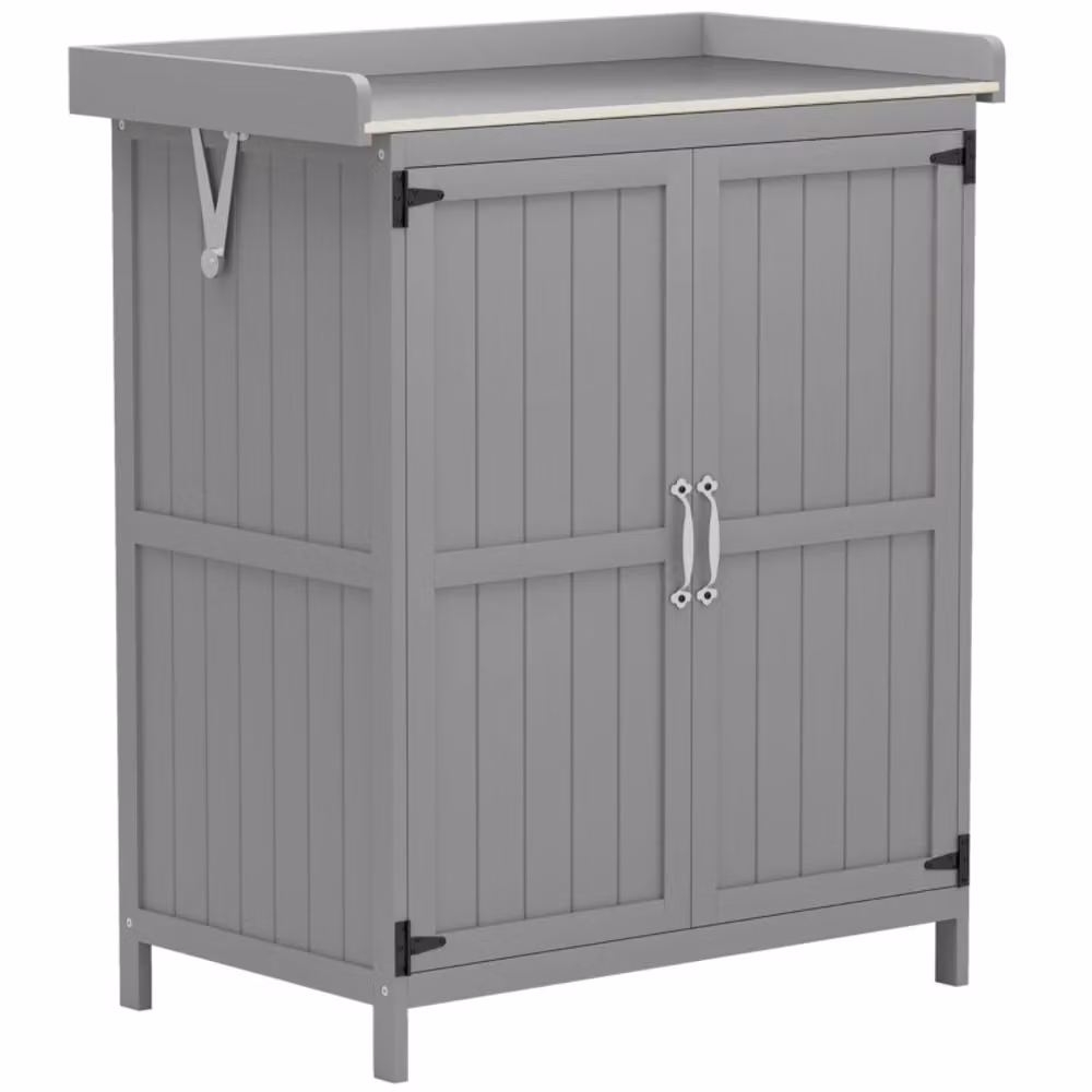 Armadio da giardino MODFU in legno di abete laccato grigio con piano di lavoro, ante doppie e ripiani interni L/P/H: 74 x 43 x 88 cm – 2