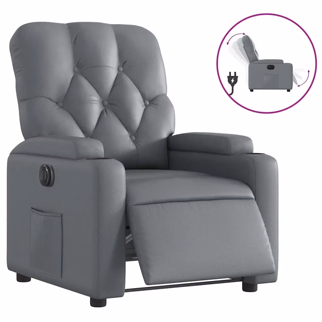 vidaXL Poltrona Reclinabile Elettrica Grigia in Similpelle con Braccioli – 2