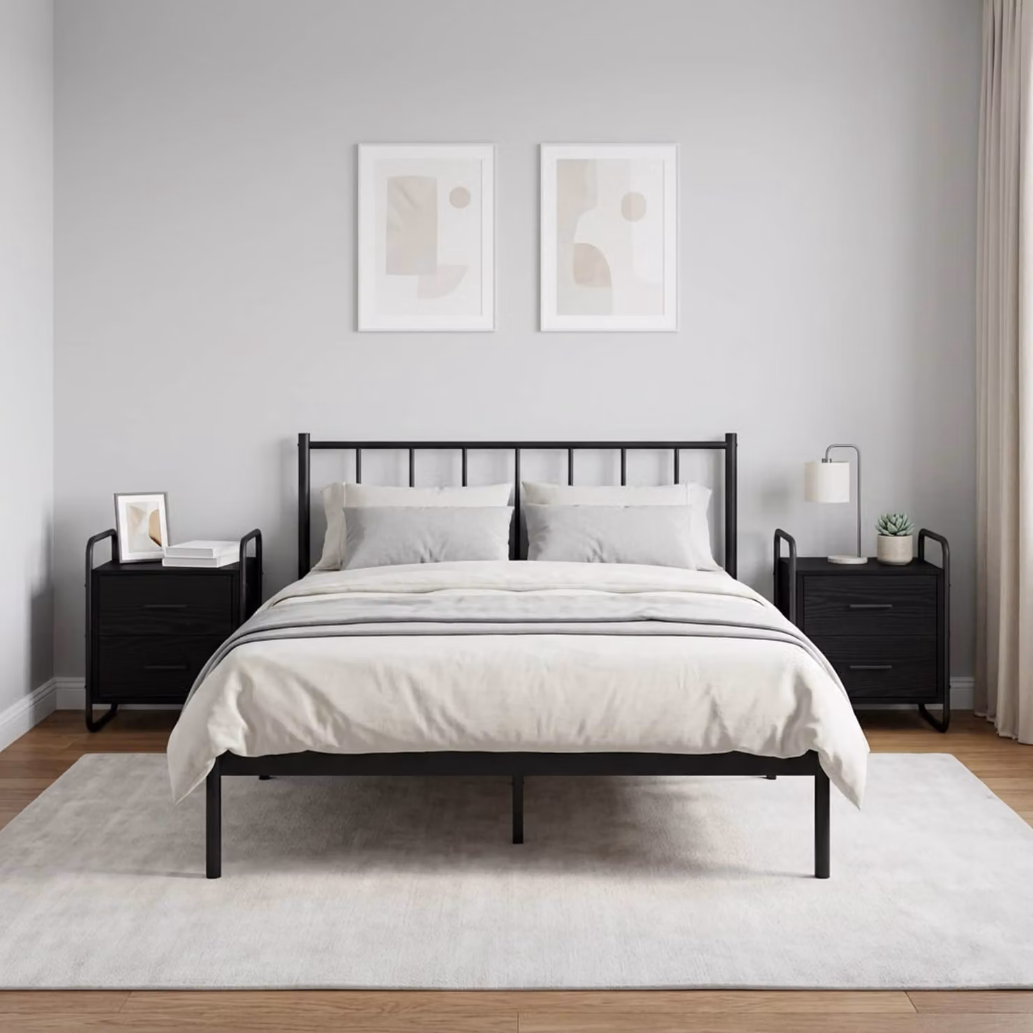 Set di 2 Mobiletti da Letto Appesi vidaXL in Rovere Nero e Nero Opaco, L 40 cm x P 30 cm x H 50 cm