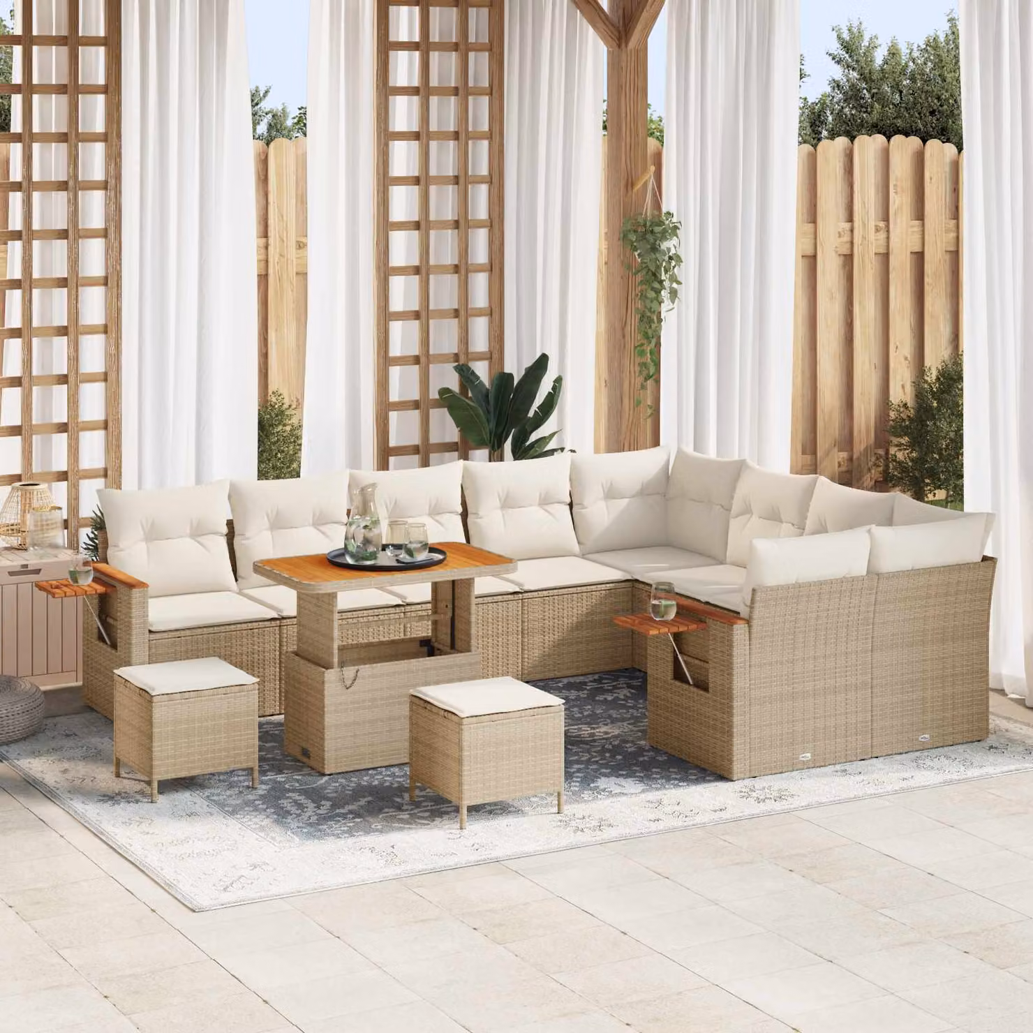 Set Divano da Giardino vidaXL 12 Pezzi in Polyrattan Beige con Cuscini e Tavolino da Esterno – 1