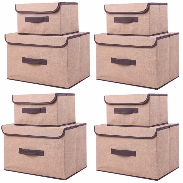Elzusha - Set di 8 scatole pieghevoli con coperchio, color beige