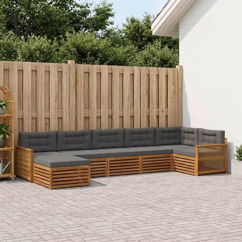 vidaXL Set di divani da esterno a L composto da 7 pezzi in legno di acacia con cuscini, colore beige e antracite