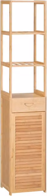 Mobile bagno alto XYLO in bambù marrone con 3 ripiani, cassetto e armadietto, L/P/H: 32 x 30 x 163 cm