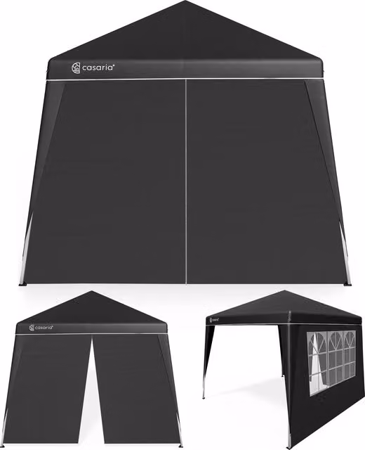 Gazebo pieghevole Casaria nero con pareti laterali e finestre, L: 300 cm, P: 300 cm, H: 250 cm – 1