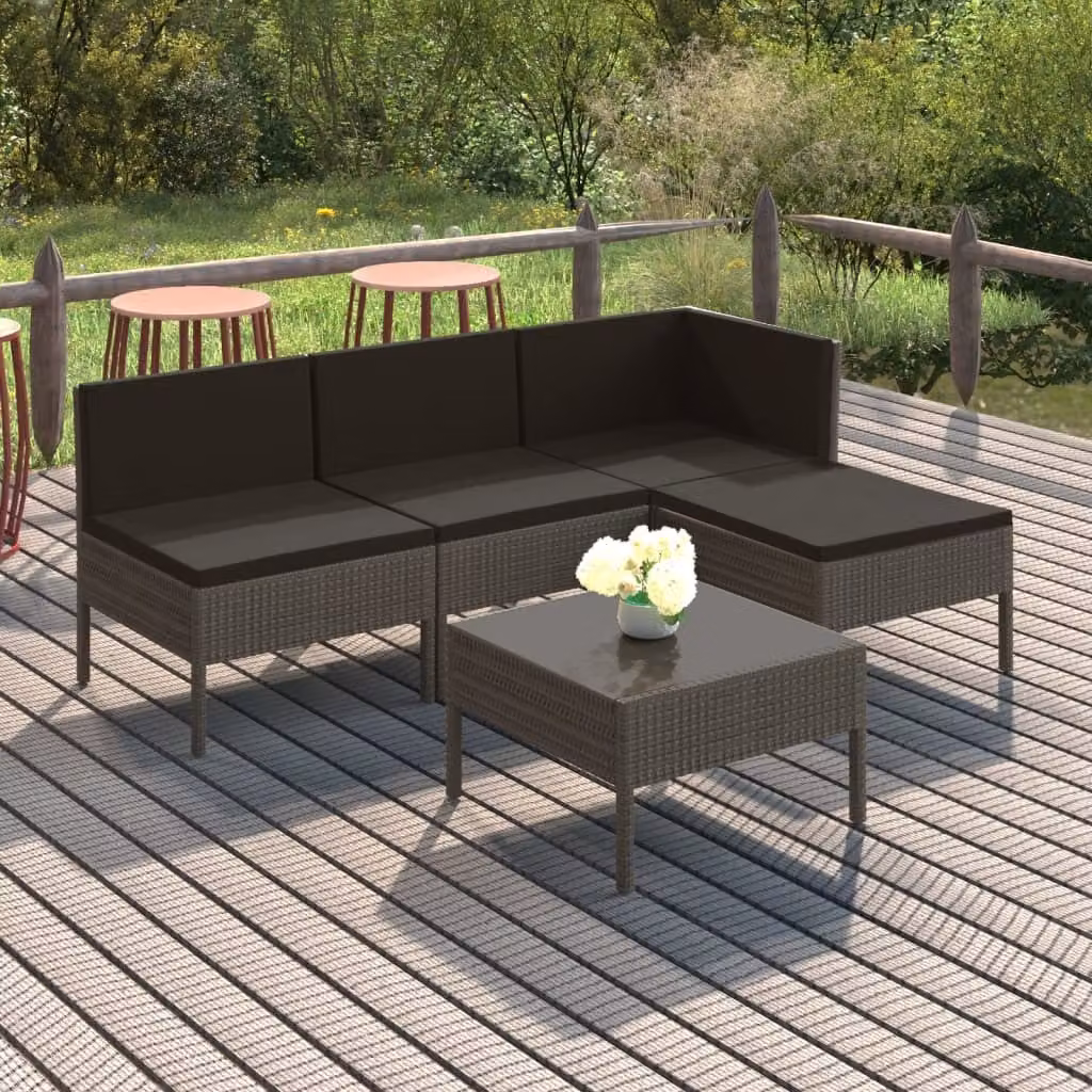 Maison Exclusive - Set da giardino 5 pezzi con cuscini in polyrattan grigio