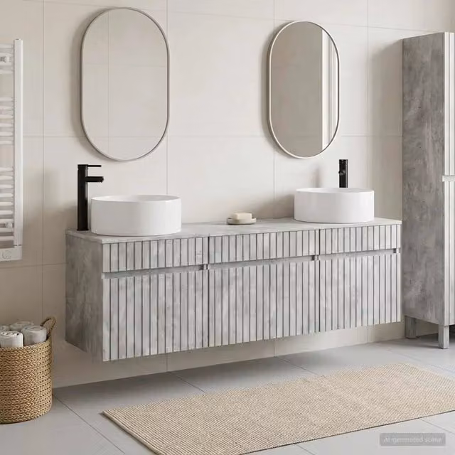 Set di Armadi da Bagno 3 pz Grigio Cemento 49 x 44,5 x 65,5 cm