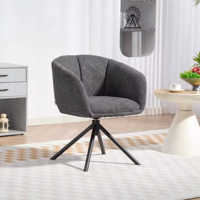 Poltrona girevole relax OKWISH con braccioli e seduta imbottita in tessuto grigio, L: 58,5 cm, P: 59 cm, H: 78,5 cm