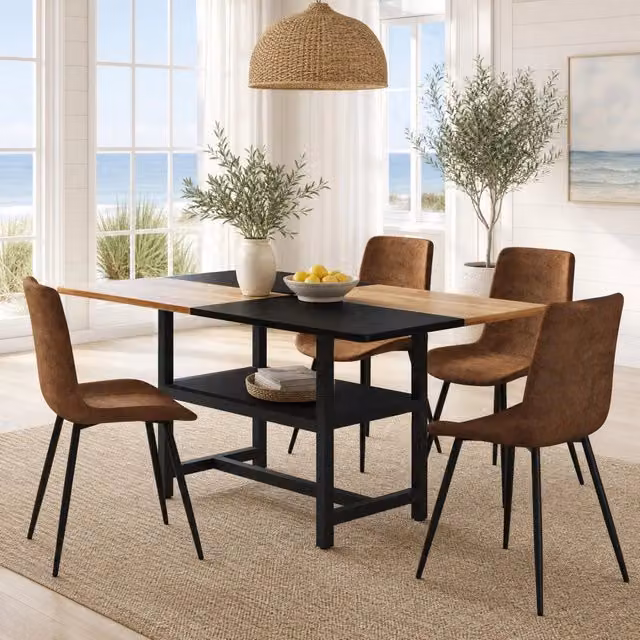 Set da pranzo Mivray composto da tavolo rettangolare in MDF e 4 sedie in tessuto tecnico marrone e nero con struttura in metallo