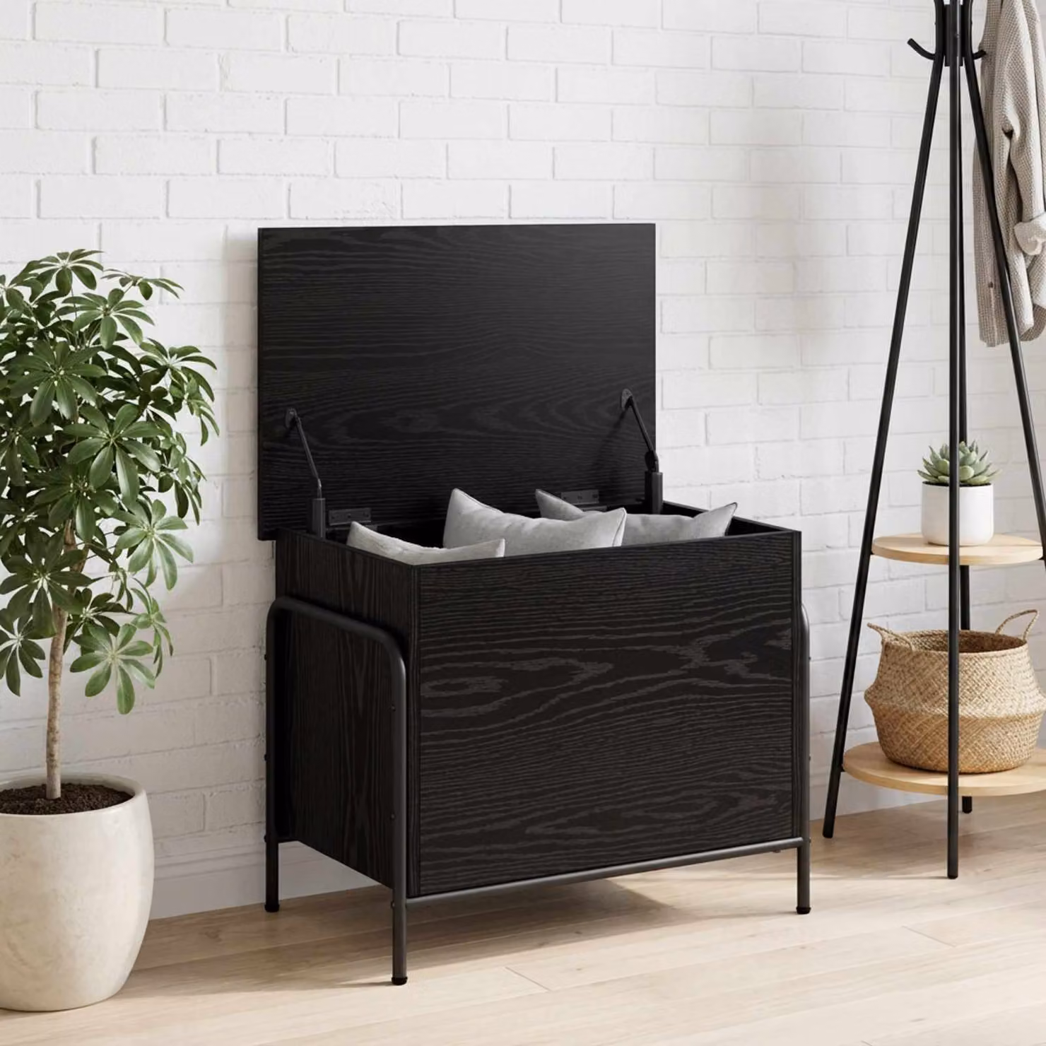 Scatola di stoccaggio moderna vidaXL in rovere nero L 80 cm, P 40 cm, H 49,5 cm