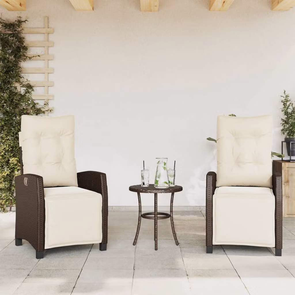 Set di 2 sedie da giardino reclinabili con poggiapiedi vidaXL in polyrattan e metallo