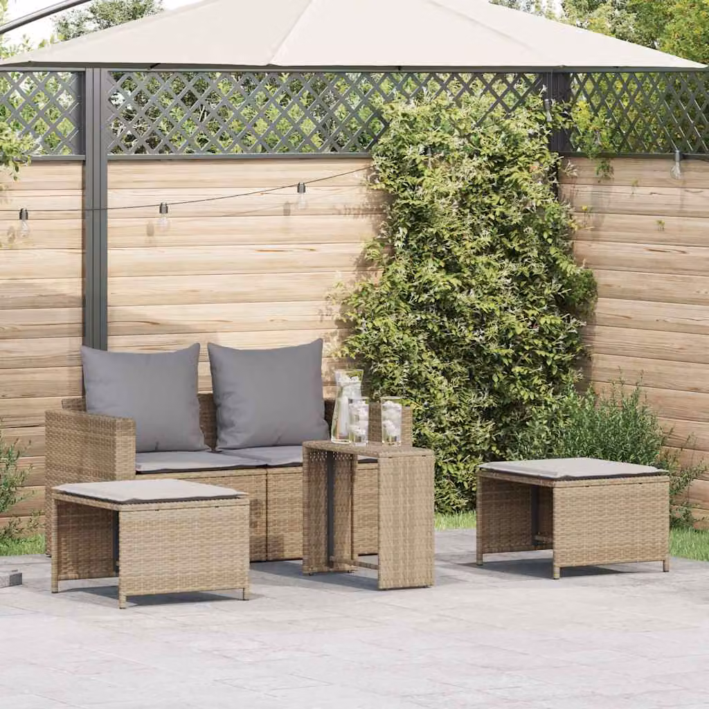 Set Divano da Giardino vidaXL 5 Pezzi in Polyrattan con Cuscini Beige e Grigio per Terrazza e Giardino