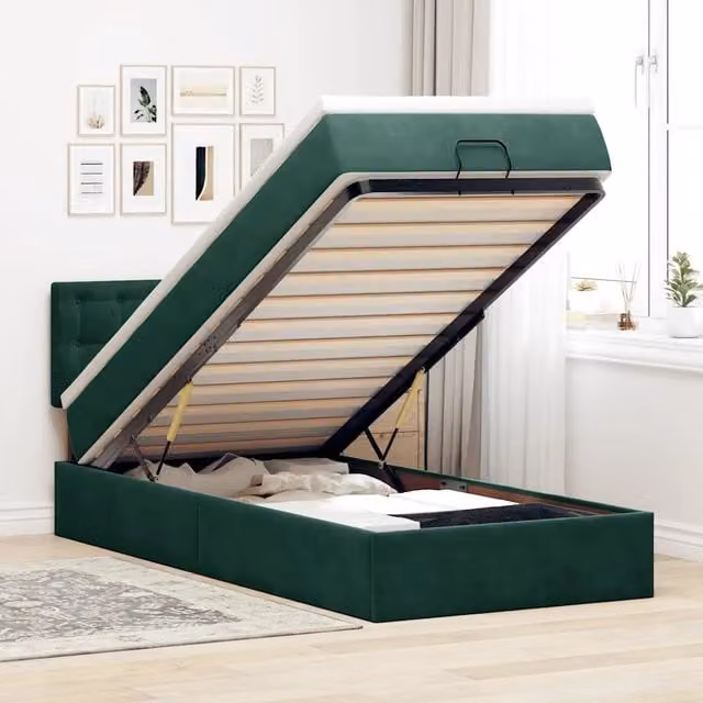 Pouf Letto con Materasso vidaXL in Velluto Verde con LED e Porta USB L: 200 cm, P: 80 cm, H: 88 cm – 1