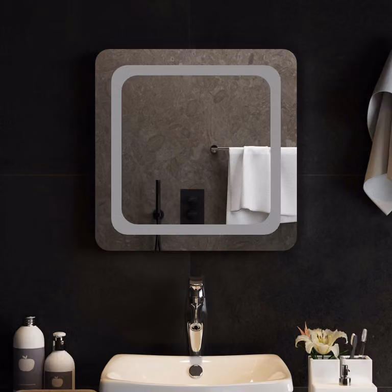 Specchio da bagno moderno vidaXL con luce LED in vetro temperato, L 50 cm x H 50 cm