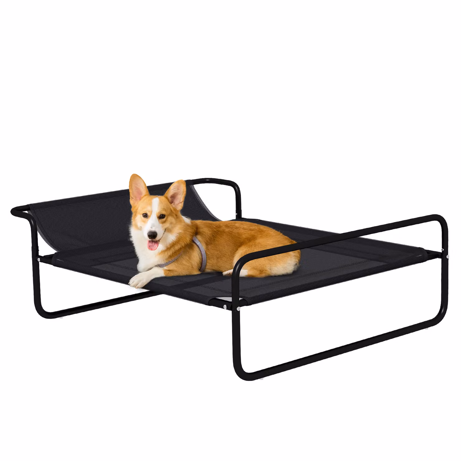 PawHut Lettino rialzato per cani, gatti, animali domestici con poggiatesta, tessuto microforato, per interni o esterni, 91 x 69 x 29 cm, nero
