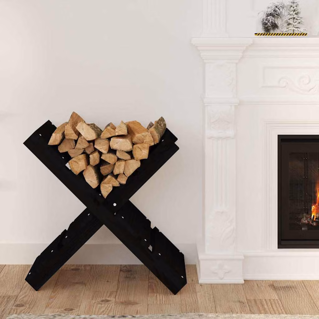vidaXL Portaceppi in Legno Massello di Pino, Nero, L: 47 cm, P: 39,5 cm, H: 48 cm