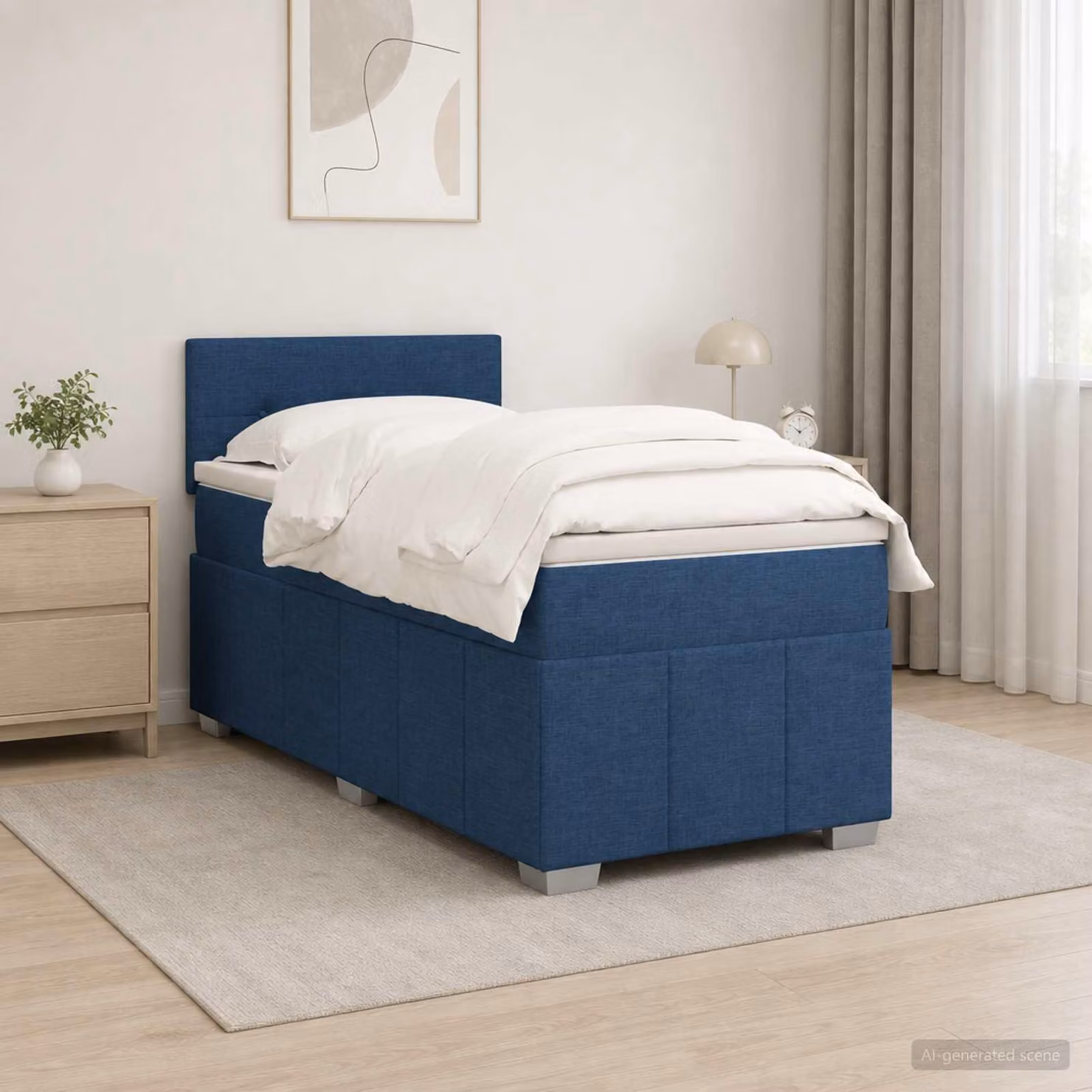 Maison Exclusive - Letto boxspring con materasso e testiera blu 90 x 200 cm in tessuto
