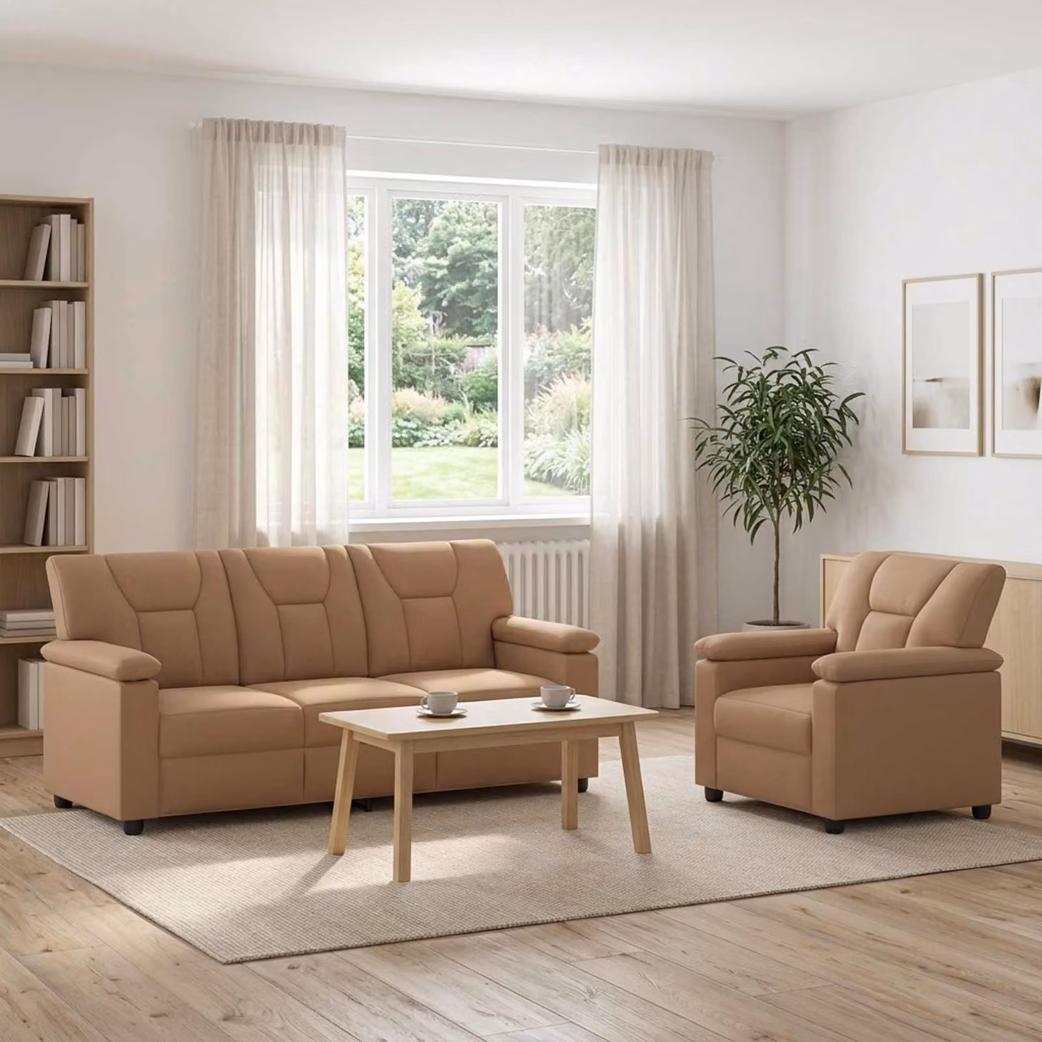 Set di 2 divani moderni vidaXL in similpelle color beige e marrone con struttura in metallo e imbottitura in schiuma per il tuo soggiorno