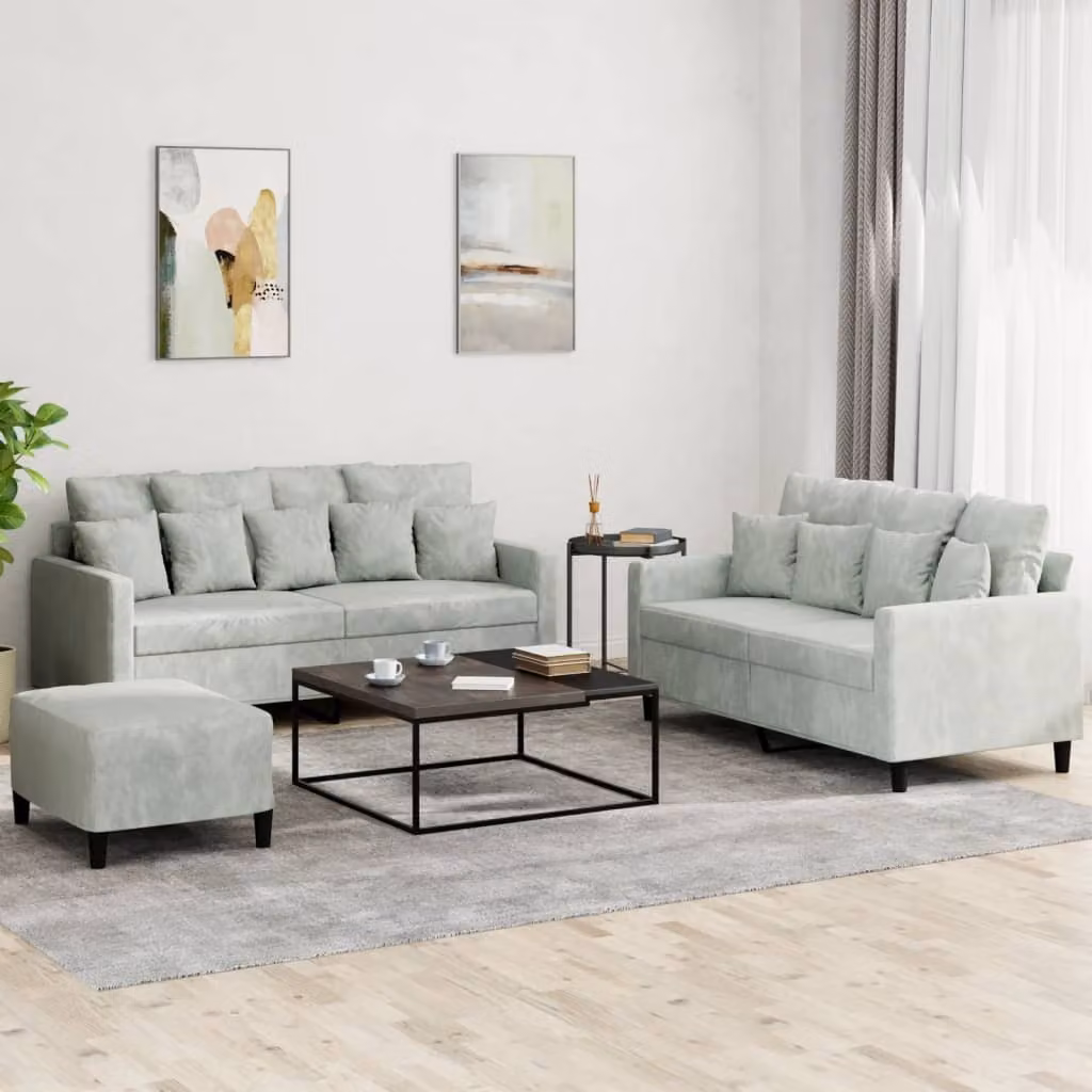 Maison Exclusive - Set divano a 3 posti con cuscini in velluto grigio chiaro