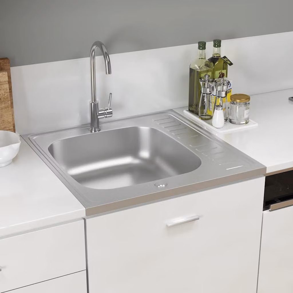Lavello da cucina con scarico vidaXL in acciaio color argento L/P/H: 60 x 60 x 15,5 cm
