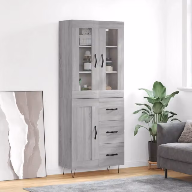 Credenza Grigio Sonoma 69,5x34x180 cm in Legno Multistrato 3198695