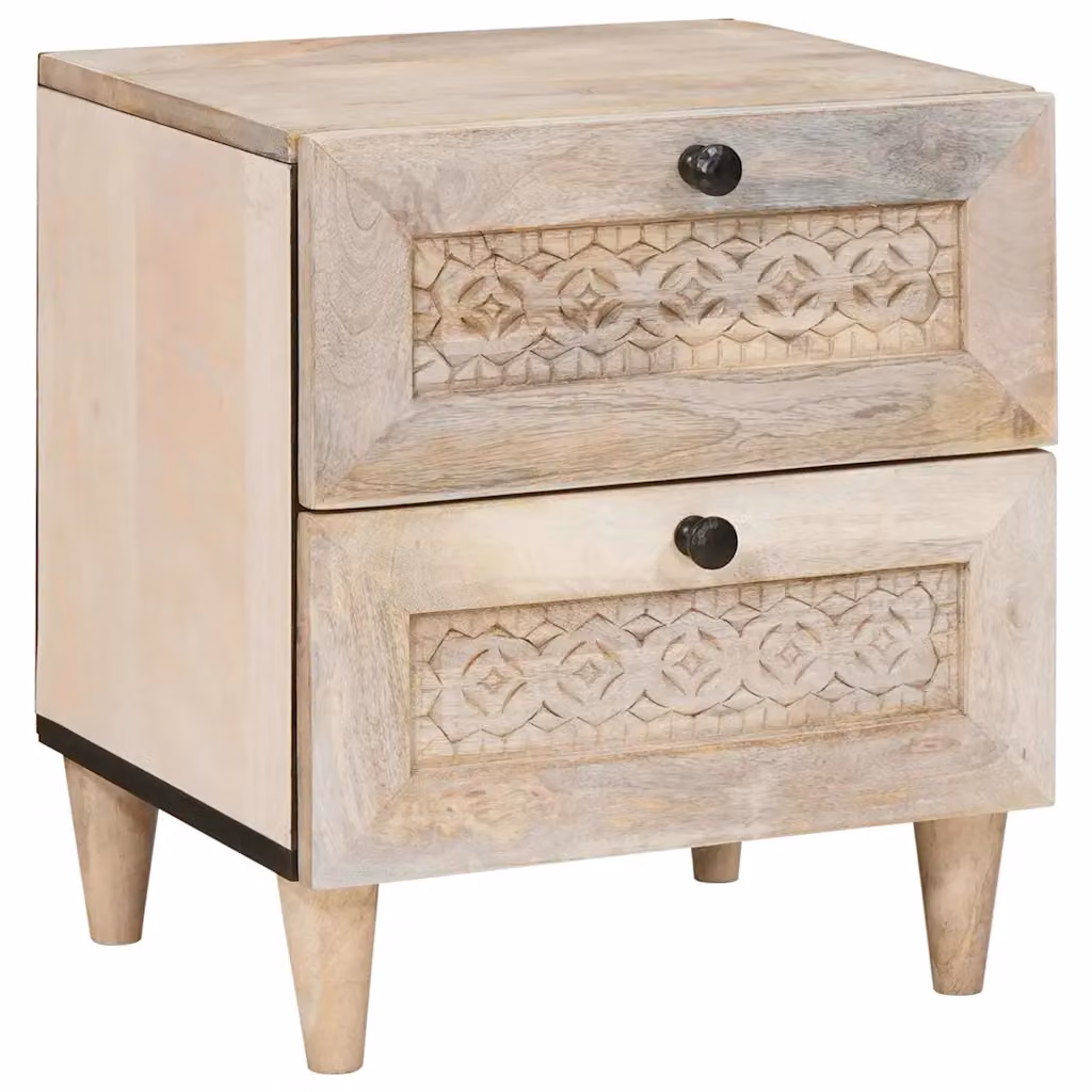 Armadio da notte vidaXL in legno di acacia e mango bianco stile rustico L 40 cm x P 33 cm x H 46 cm