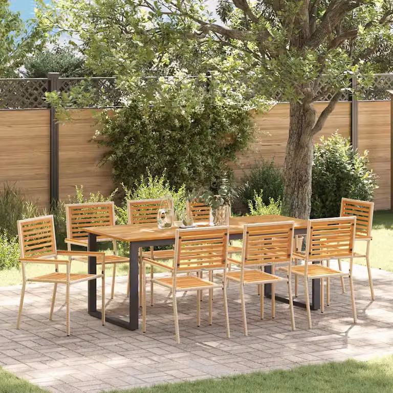 Set da pranzo per giardino vidaXL in legno di acacia massello beige, 9 pezzi