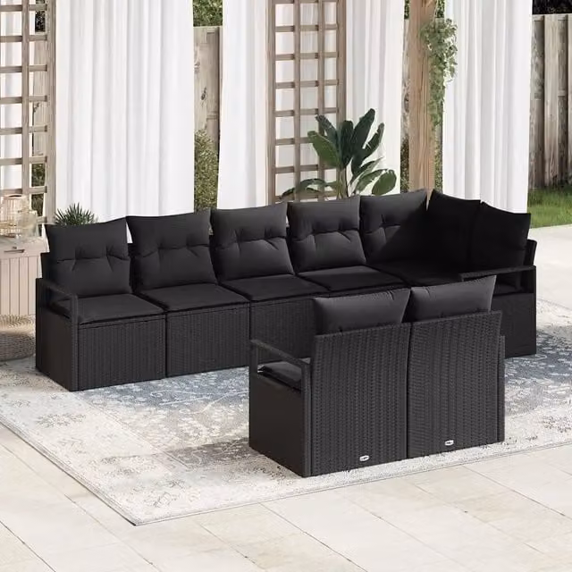 Set Divano da Giardino 8 pz Nero polyrattan 3355102