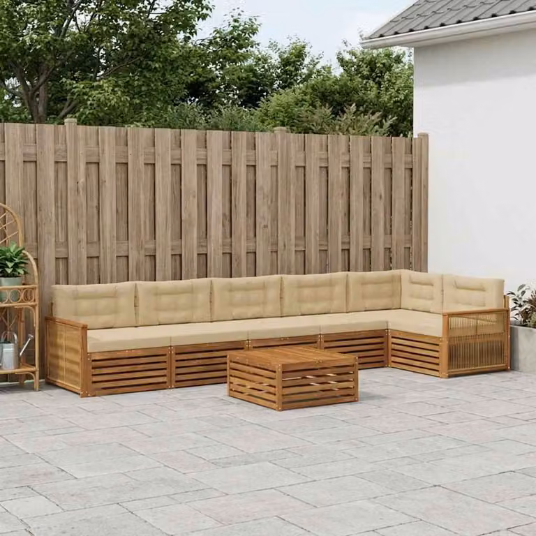 Set di divani da esterno vidaXL 7 pz in legno di acacia con cuscini, colore beige e marrone