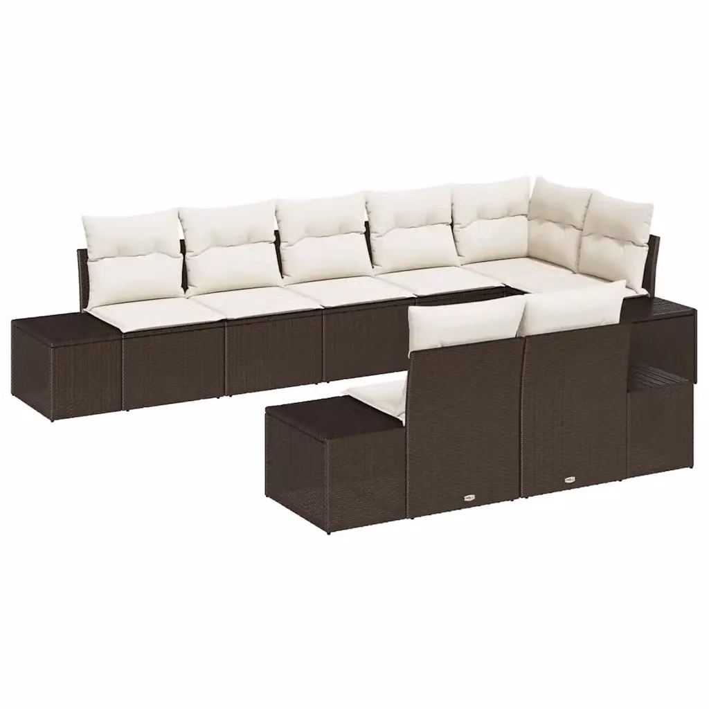 vidaXL Set Divano da Giardino 8 pz in Rattan Marrone e Beige con Cuscini e Struttura in Acciaio – 2