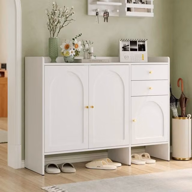 Scarpiera con 3 Ante e 2 Cassetti ¨C MINIMAL ¨C Bianco, Metallo, 120x90x35 cm