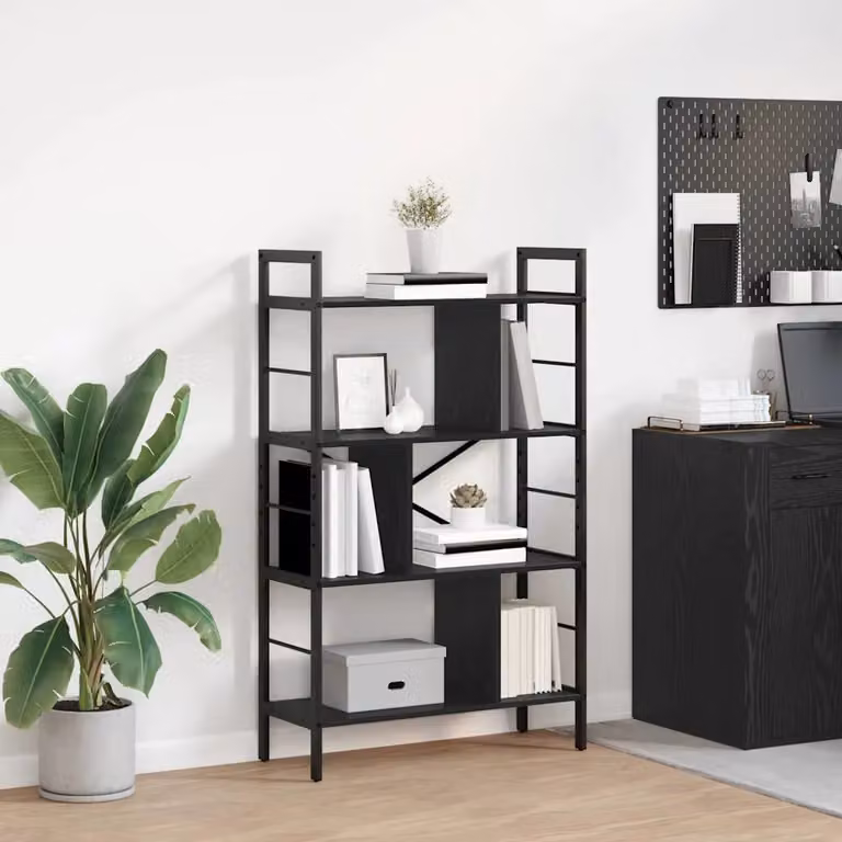 Libreria industrial vidaXL a 7 livelli in metallo e MDF, colore nero e marrone, L 75 cm x P 30 cm x H 123,5 cm