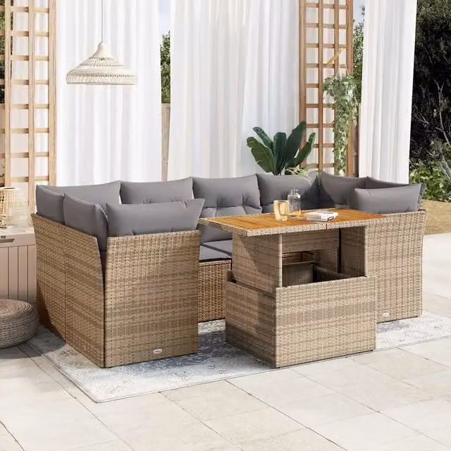 Set Divani da Giardino 7 pz con Cuscini Beige in Polyrattan 3326894