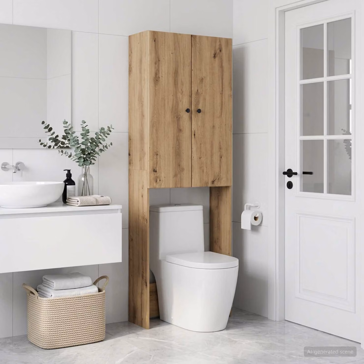 Mobiletto da bagno vidaXL BREDA in rovere marrone con ante a battente e ripiani interni L: 66 cm, P: 25,5 cm, H: 190 cm