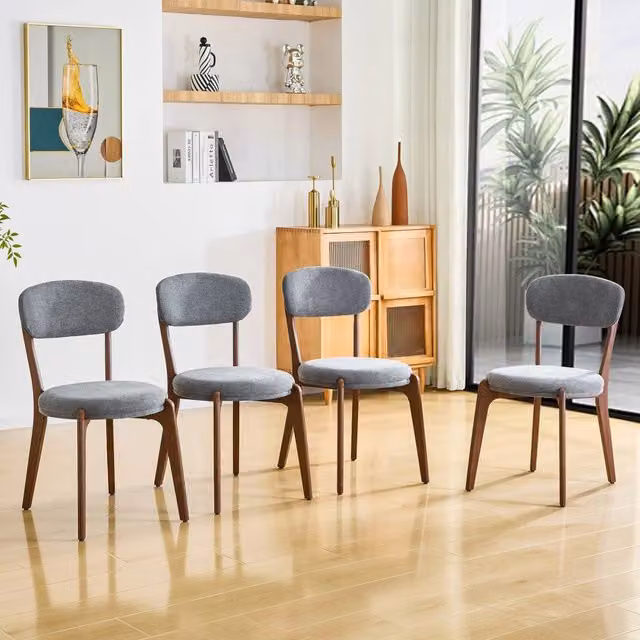 Desviae Set di 2 sedie da pranzo in tessuto di lino grigio con struttura in metallo e seduta imbottita 84 × 55,5 × 48,5 cm