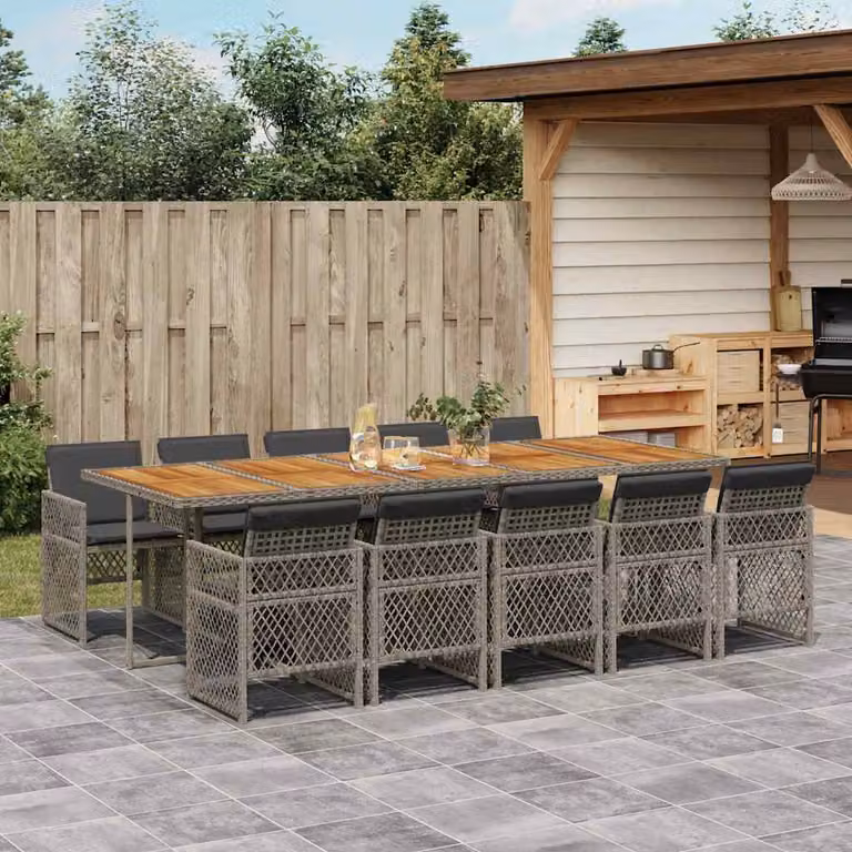 vidaXL Set da Pranzo da Giardino 11pz in Polyrattan e Legno di Acacia Grigio