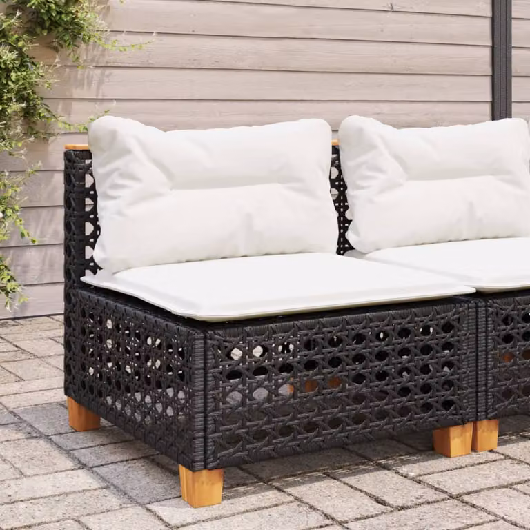 Divano da giardino vidaXL in polyrattan nero con cuscini imbottiti e coperture rimovibili