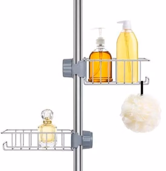 Organizzatore da bagno in acciaio inossidabile - Set da 2 pezzi con sistema di fissaggio regolabile
