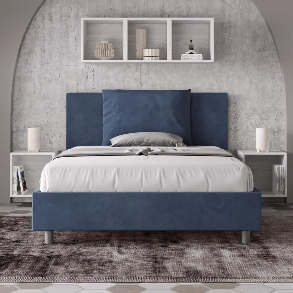 Letto Matrimoniale Moderno GIORDANOSHOP in Legno MDF con Rivestimento in Microfibra Blu L/P/H: 202 x 195 x 110 cm – 2