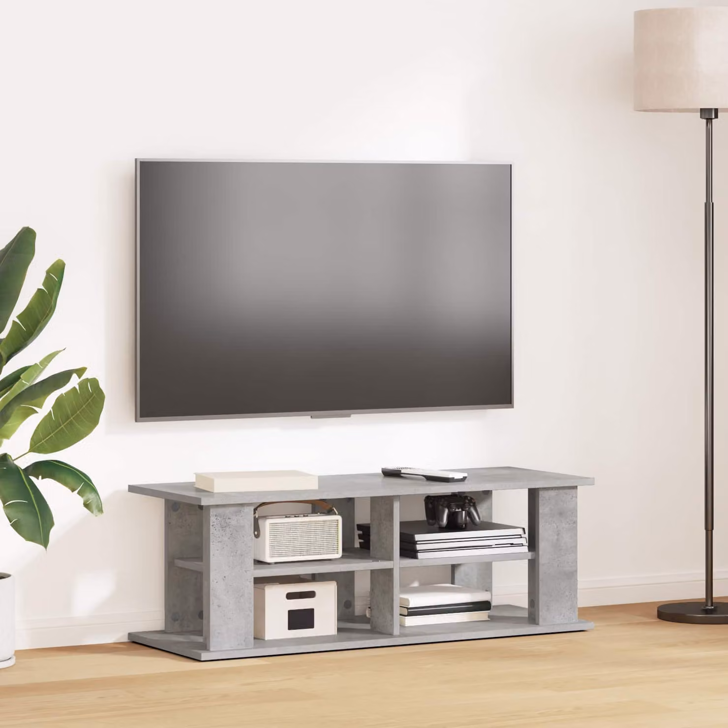 Supporto TV moderno vidaXL in legno e MDF, Grigio cemento, L 96 cm x P 35 cm x H 33,5 cm