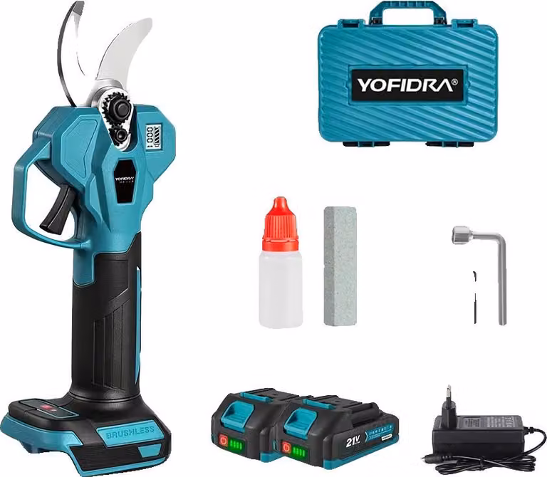 Tagliasiepi elettrici, motore brushless, lame in acciaio altamente legato, set di 2 batterie